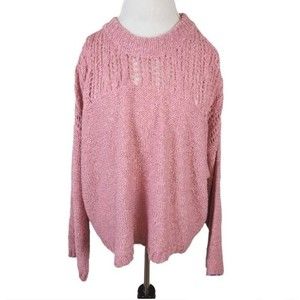 Umgee Pink Cold Shoulder Oversized Popcorn Knit Sweater Size   Large